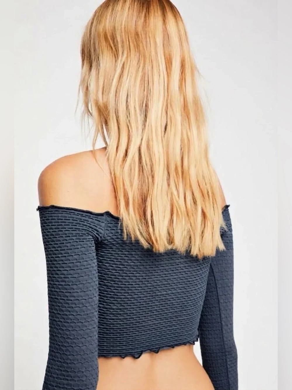 NWT Free People Textured Long Sleeve Crop Top
